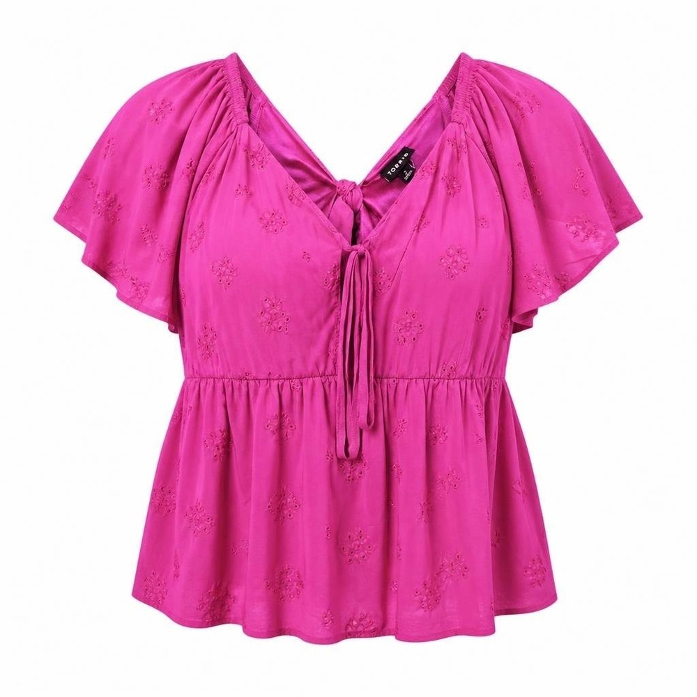 Torrid 2 Peplum Eyelet Challis Tie Back Top Pink Floral Baby Doll Coquette
